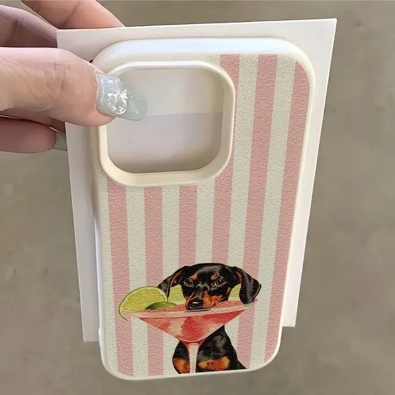 Pink Striped Puppy Cocktail Pattern Phone Case – Trendy Brand Design Cover