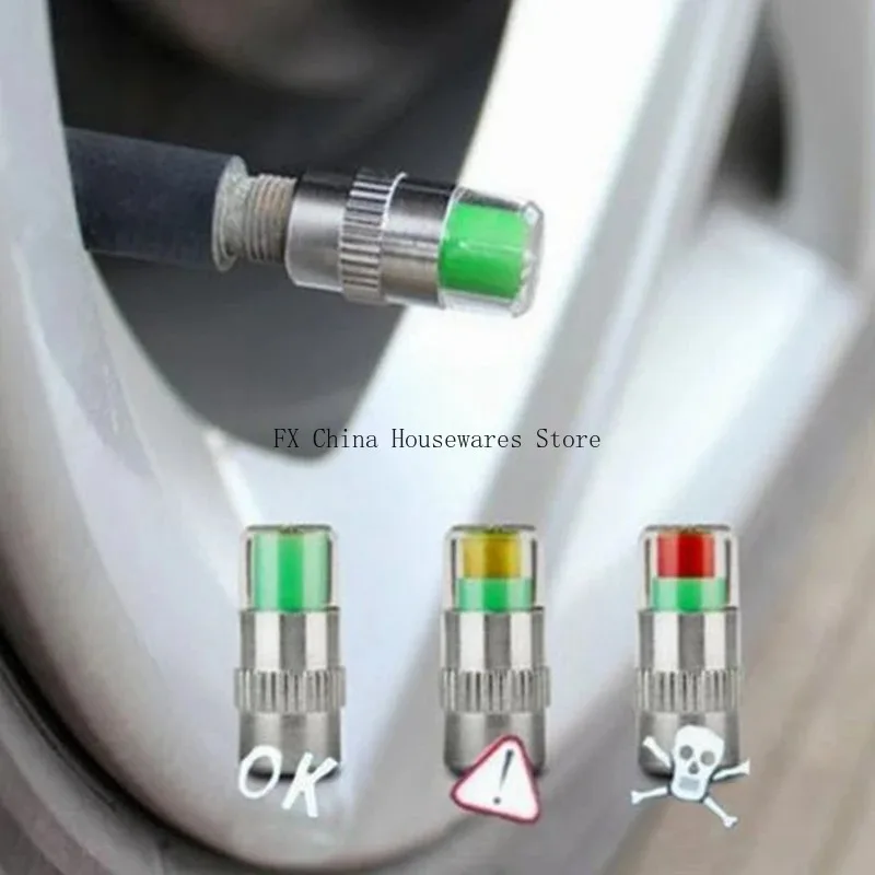 Indicatore di Pressione Pneumatici Auto, Set da 4 Pezzi, Tappi Valvola con Manometro, Accessori Auto, Tappi Manometro Pressione Pneumatici Utili - Image 2