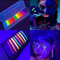 UV Luminated Black Light Body Paint Set with Brush,10 Colors Water-Soluble Paste Fluorescent Neon Oil Face Body Art Paint Makeup 1