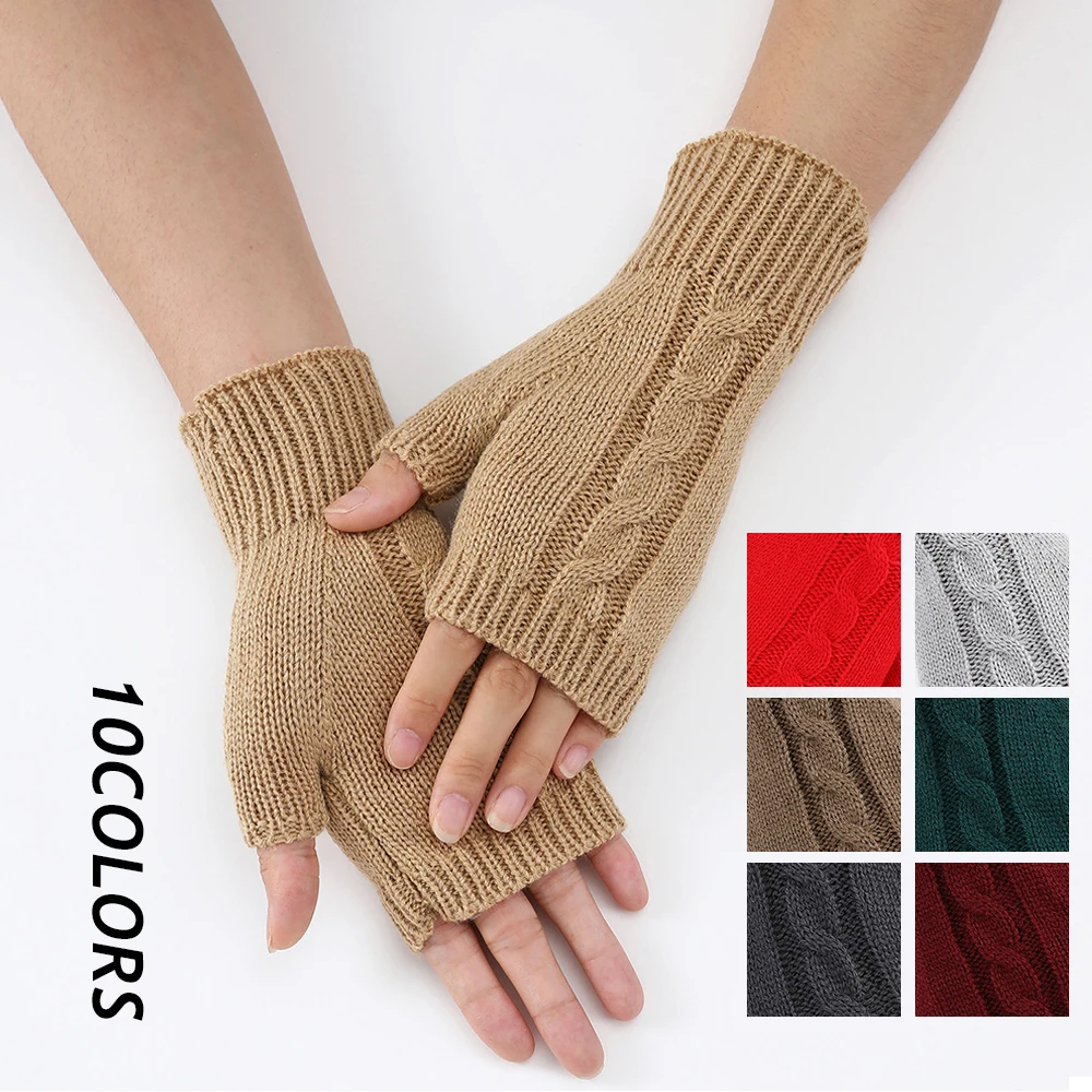 

Korean Half-finger Gloves Women 2023 Autumn Winter Wool Warmth Fingerless Mittens Touch Screen Thick Knitted Wristband Sleeves