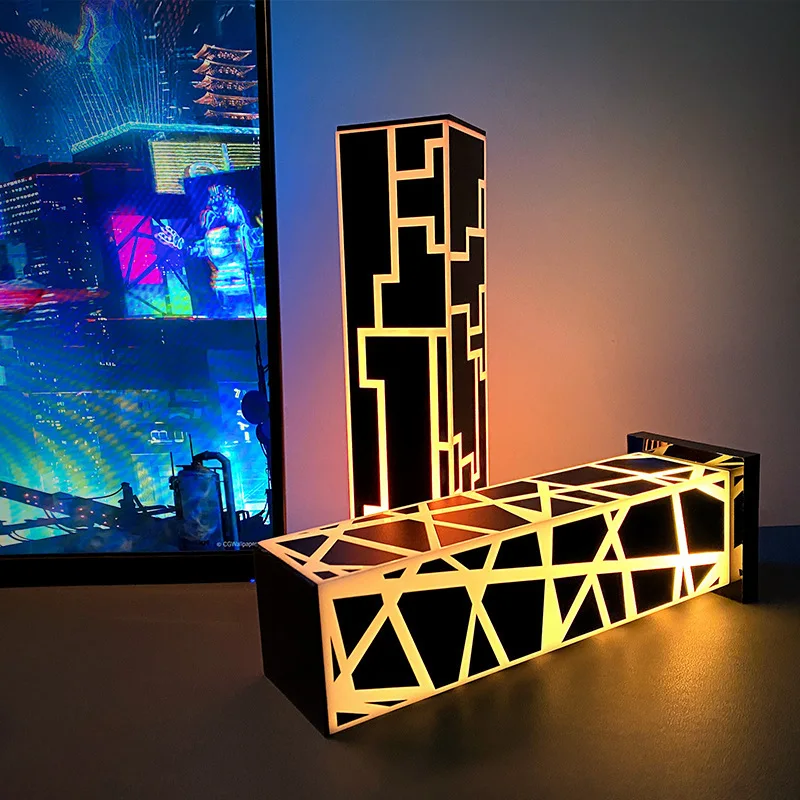 

Креативные настольные лампы с геометрическими линиями, черные алюминиевые подклюсветильник к USB светильники в двух стилях, акриловый ночсветильник с дистанционным управлением RGB для спальни