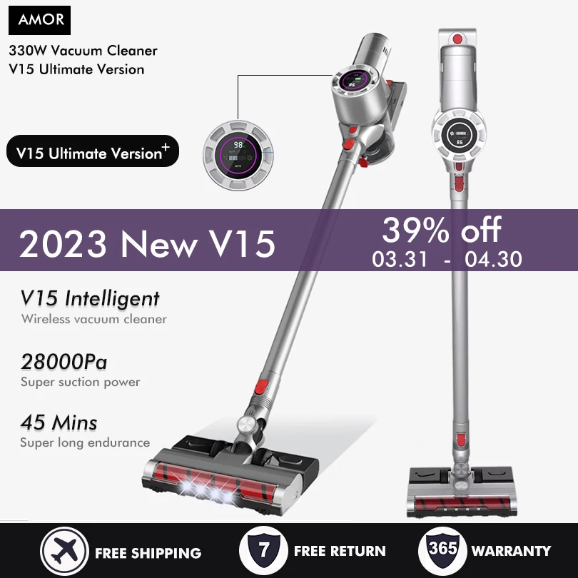 V15 Handheld Vacuum Cleaner 28kPa 330W Powerful Vertical Clean LED