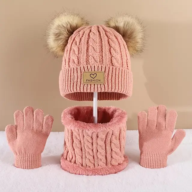 Toddler 3-Piece Winter Set - Pom Pom Beanie, Infinity Scarf & Gloves