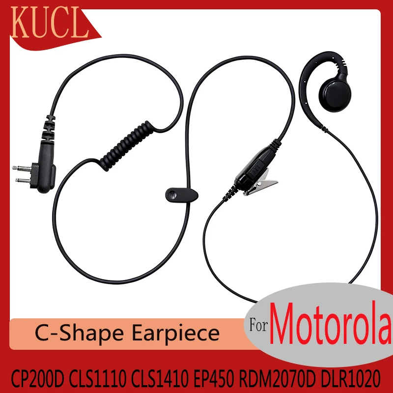 RISENKE C-Shape Earpiece Headset with PTT Mic for Motorola Walkie Talkie CP200D, CLS1110, CLS1410, EP450, RDM2070D, DLR1020 two way radio headset walkie talkie accessories police earpiece compatible with motorola bpr40 cp100d cp185 rdm2070d