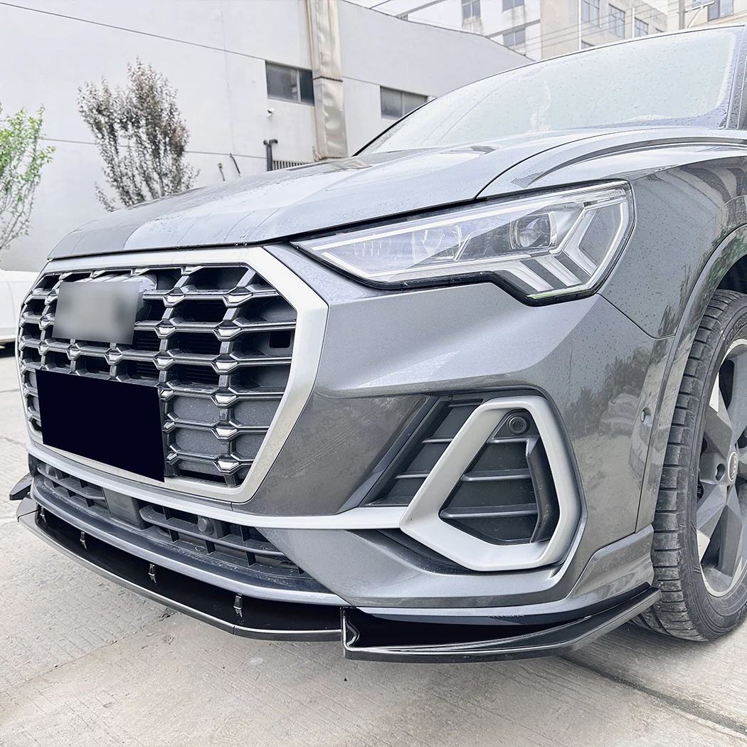 프론트 범퍼 립 스플리터 디퓨저 스포일러, 아우디 Q3 F3 S라인 2019 + 가드 바디 키트, 튜닝 글로스 블랙, 3 개