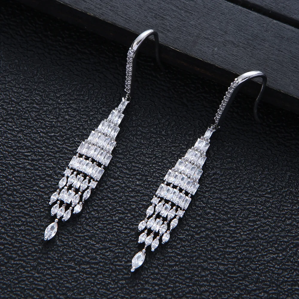 

HIBRIDE прозрачная ААА кубический циркон для женщин Большая Длинная цепочка серьги-капли серьги ювелирные изделия Brincos подарки для вечерние ...