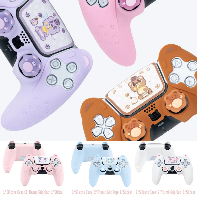 Cute Bear Paw Silicone Soft Skin Cover Custodia Adesiva Per Gamepad Per Sony Playstation Dualsense 5 Controller Ps5 Thumb Stick Grip Cap
