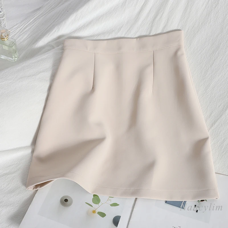 Korean Style Slimming Student A- Line Skirt Summer Solid Color Simple Hip Skirt Anti-Aging Elegant High Waist All-Match Skirts