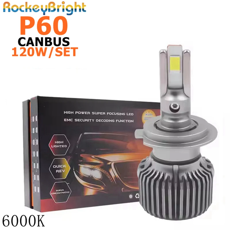 120W P60 H7 Car LED Headlight Bulb Fog Light Canbus 6000k HB3 9005 9006 Auto LED Headlamp Fog lamp