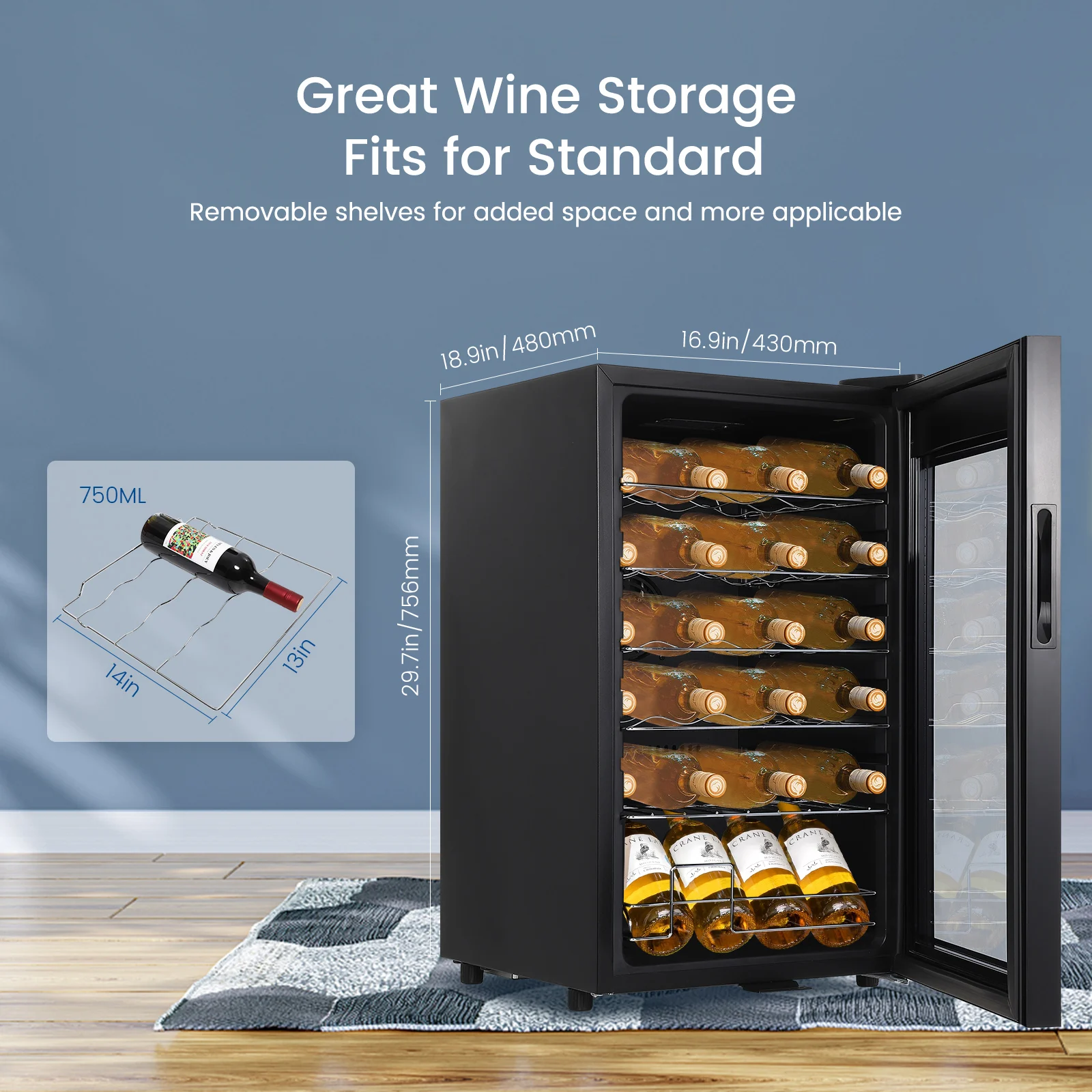 24-Bottle Compressor Wine Cooler Refrigerator Freestanding Beverage Fridge with Digital Temperature Control and Full Glass Door