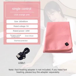 USB Heated Blanket Mat with Thermostat - Portable Electric Heating Pad (Pink 160 x80 USB)