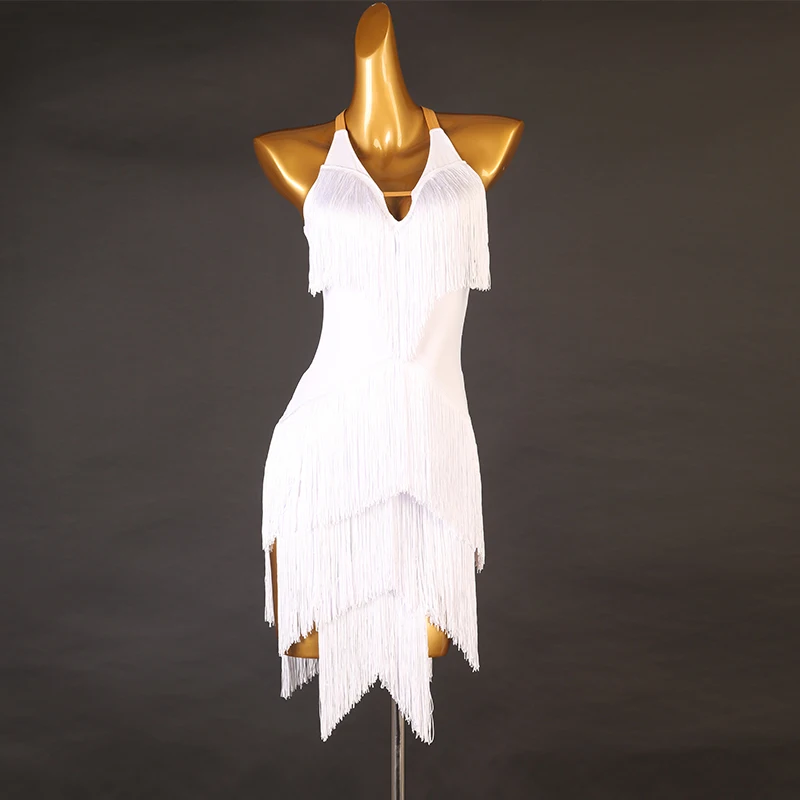 Vestito Da Ballo Latino Donna | Scollo A V, Manica Lunga, Con Nappe E Strass, Per Salsa, Cha Cha, Competizioni