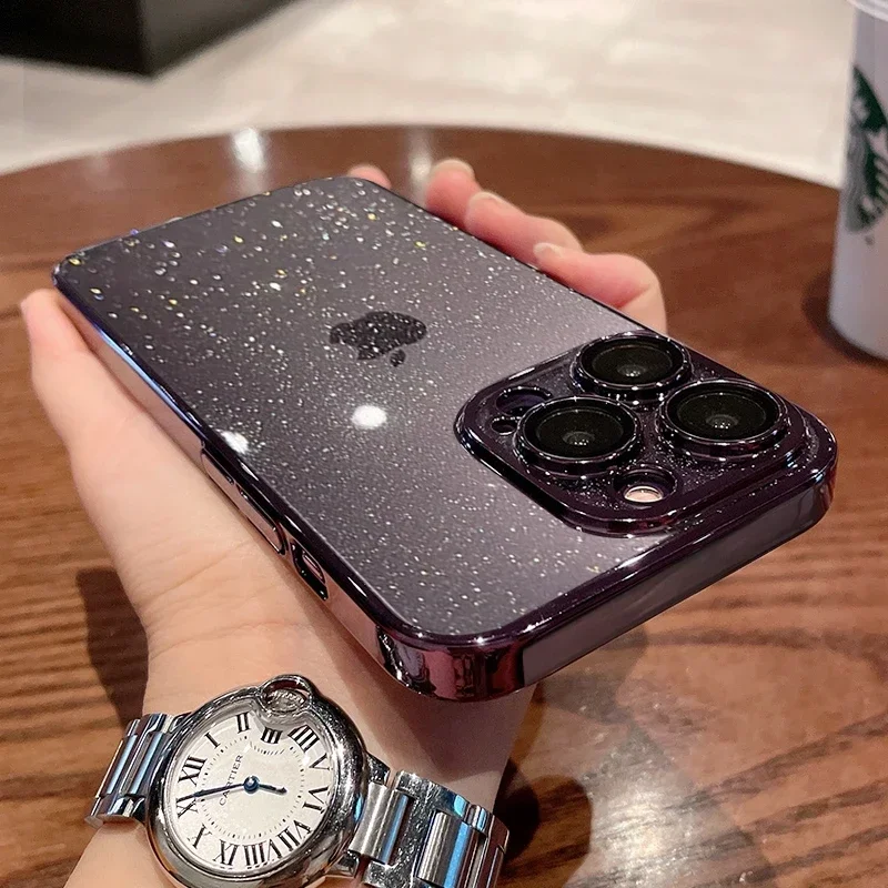 Custodia Rigida Trasparente Con Glitter Sfumato Per IPhone 16/15/14/13 Pro Max – Lusso E Protezione