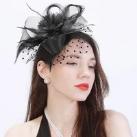 New Women Mesh Flower Fascinator Hat Wedding Party Feather Floral Mesh Veil Headband Ladies Cocktail Tea Party Hair Accessories 2