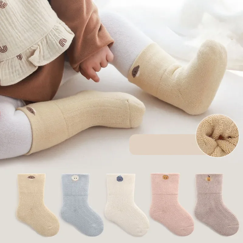 

2023 Winter Baby Socks Cute Cartoon Thicken Infant Socks Babe Warm Terry Socks 5 pairs