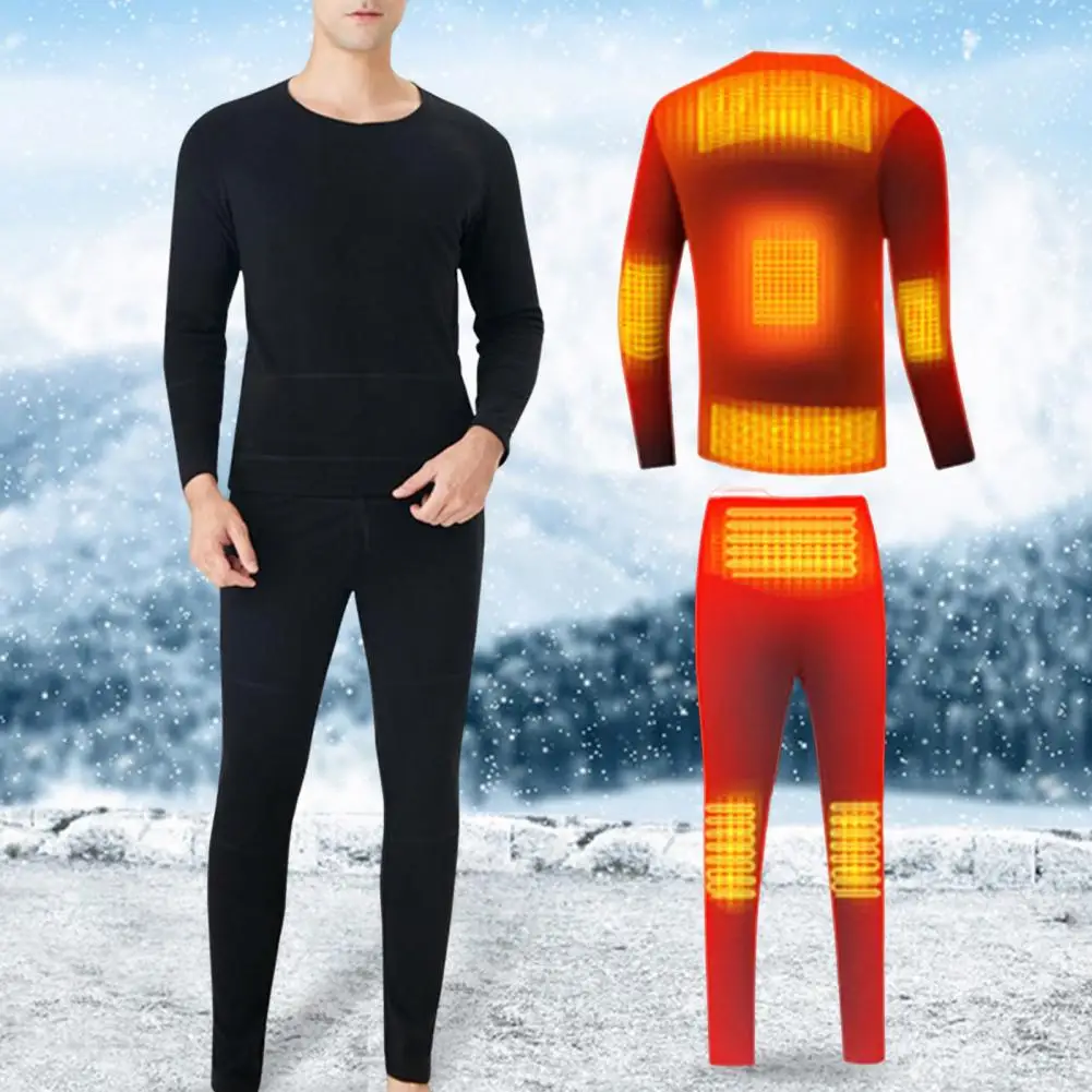 

Men Long Johns Winter Heated Underwear Suit Smart Phone APP Control Temperature USB Battery Powered Fleece Motorcycle Jacket