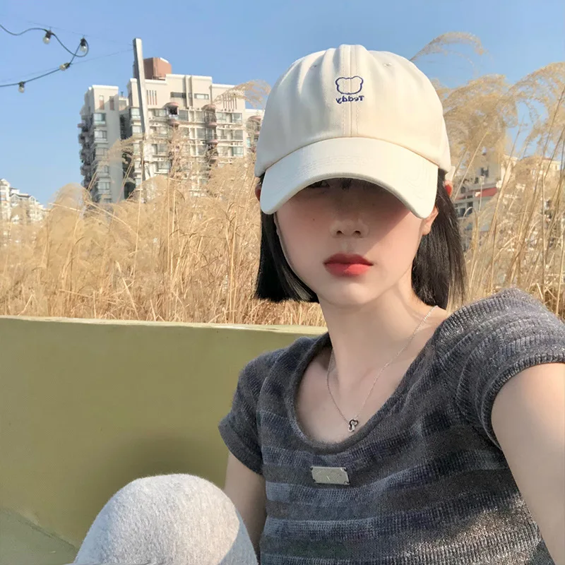 Bear Embroidery Women Baseball Hat Unisex Adjustable Snapback Peaked Cap Soild Color Cotton Bonnet Girls Outdoor Sport Sun Visor 3