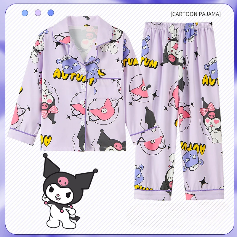 Kawaii Sanrio Kuromi Cinnamoroll Fall Children's Pajamas Anime My Melody  Fashion Casual Loose Cardigan V-Neck Girls Homewear Set - AliExpress