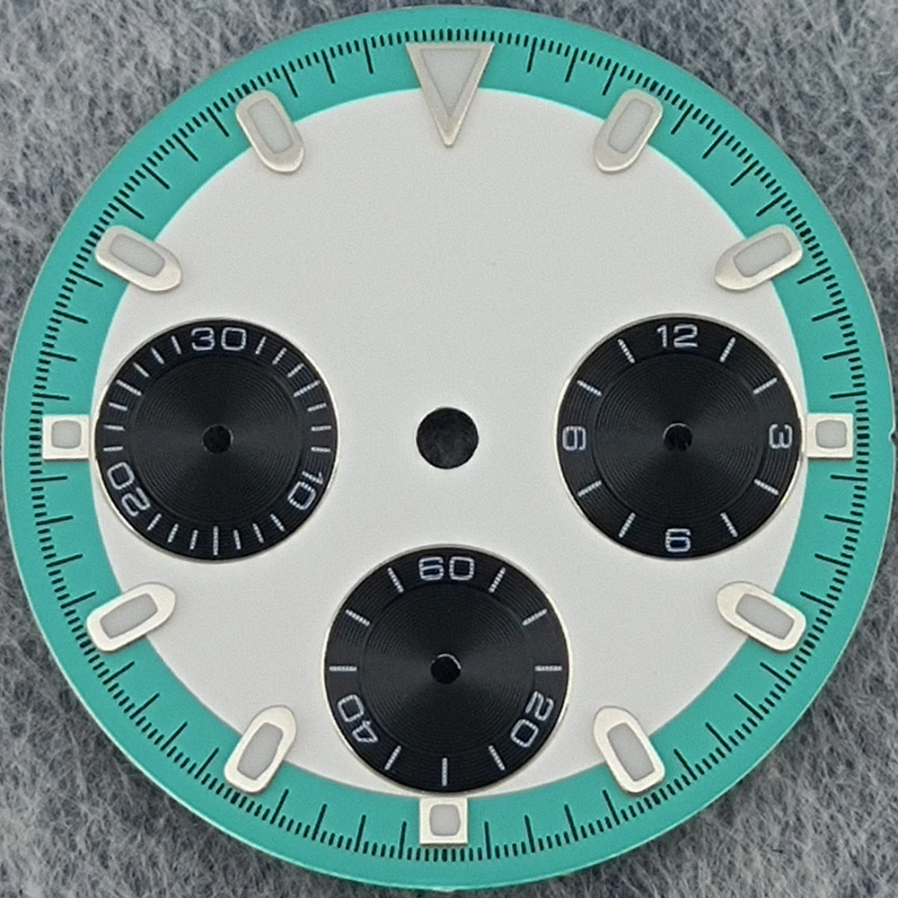29.5mm Green Luminous Chronograph Dial with 6 Hands for Quartz Movement Watches