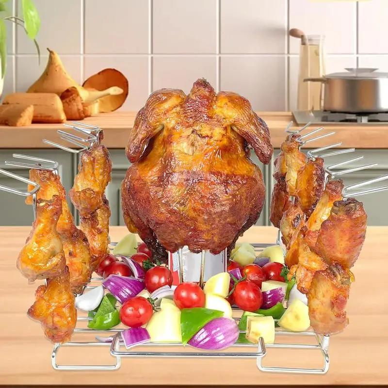 

Подставка для курицы, 10 ячеек, подставка для курицы 4 в 1, подставка для пива, курицы, подставка для Жаровня из нержавеющей стали, стойка для гриля, барбекю