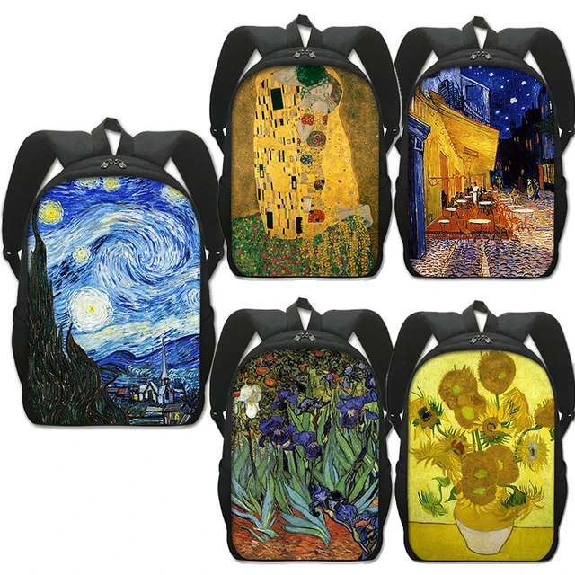 Oil Painting By Van Gogh Backpack Starry Night Sunflower Skeleton Women  Rucksack Men Canvas Shoulder Travel Bags Laptop Backpack