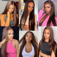Perruque frontale complète HD 13x6 en dentelle, couleur marron chocolat, cheveux humains, 30 pouces, lisses comme des baguettes, perruques frontales HD 13x4 en dentelle, cheveux humains pour femmes 4