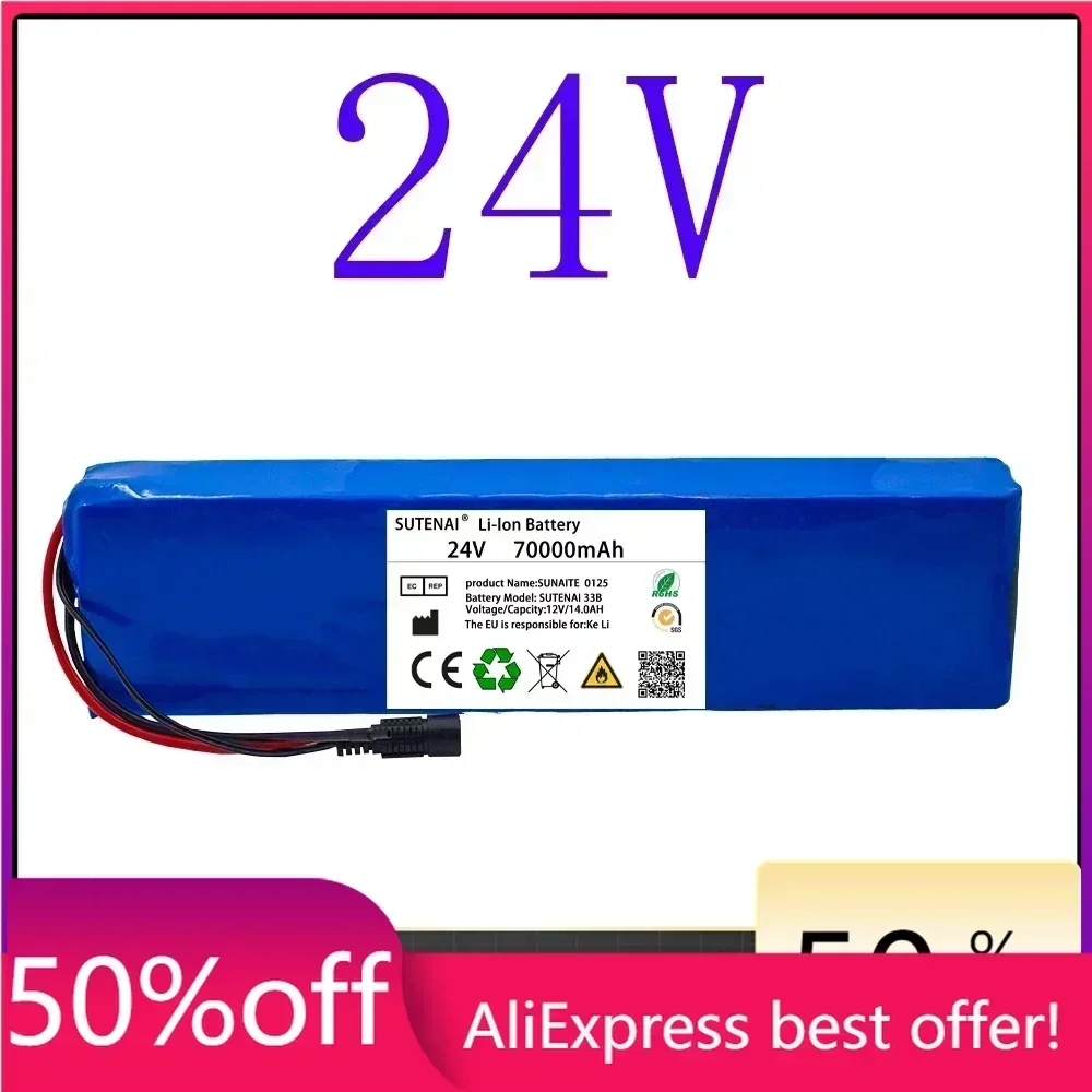 

24V 70AH Large Capacity Battery Pack 7S4P 29.4V BMS Original Electric Bicycle Wheelchair Scooter Lithium Battery Pack + Charger