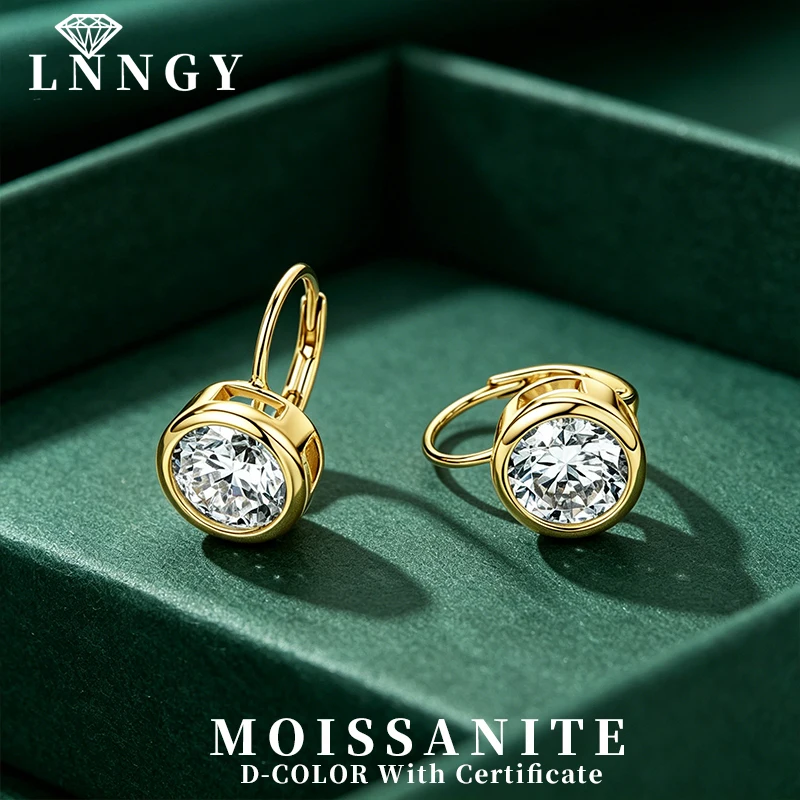 Lnngy 10K 솔리드 골드 레버백 귀걸이 인증된 8mm 2CT 모이사나이트 후프..