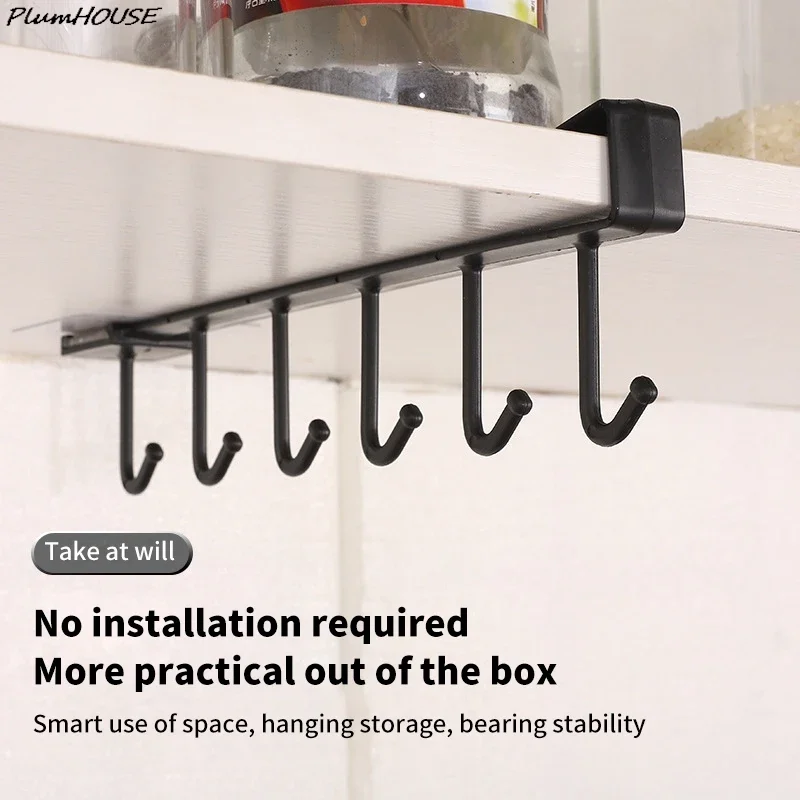 

YUEYI 6 Hooks Storage Shelf Plastic Under Shelves Hanging Rack Utensils Holder Wardrobe Kitchen Bathroom Organizer
