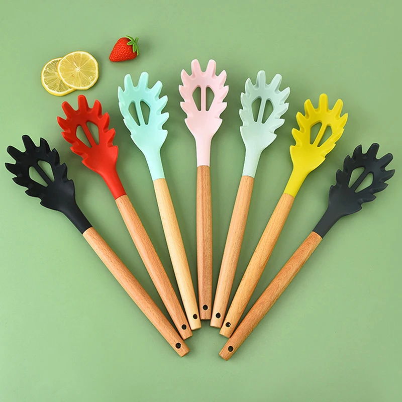 1Pc Silicone Spoon Spaghetti Pasta Server Fork Silicone Noodle Strainer Noodles Slotted Kitchen Claw Colander Spoons