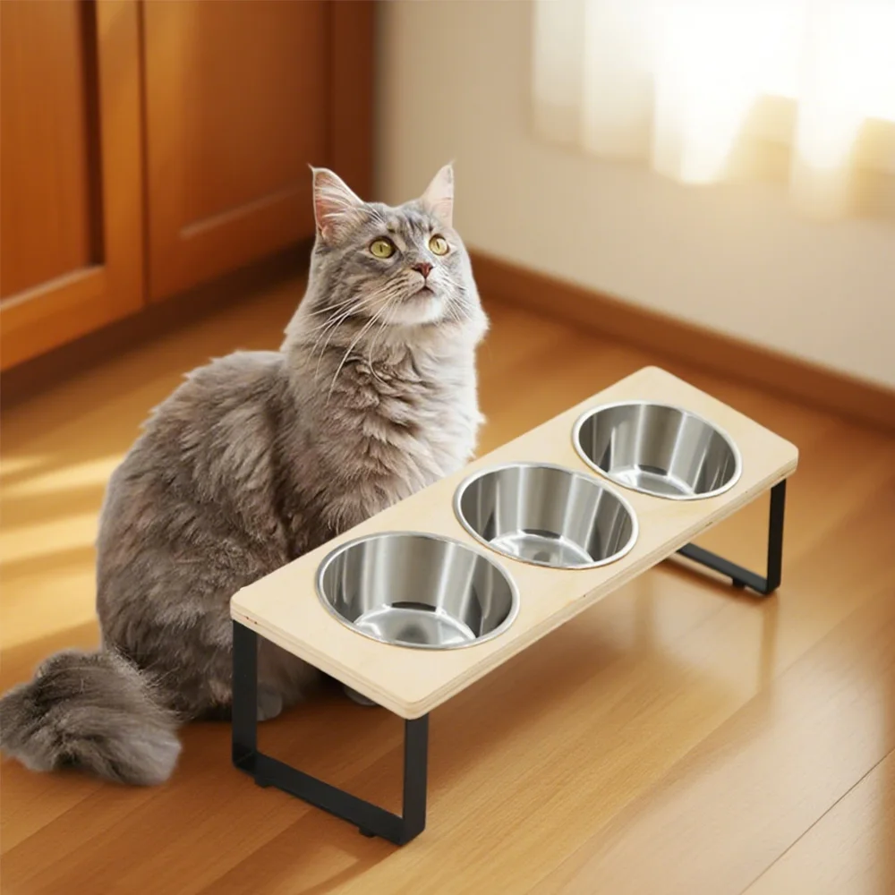 Elevated Cat Bowls with 3 Stainless Steel Bowls 15° Tilted Anti-Vomiting Raised Cat Food Bowl for Small Cats Puppies Accessories Elevated Cat Bowls with 3 Stainless Steel Bowls 15° Tilted Anti-Vomiting Raised Cat Food Bowl for Small Cats Puppies Accessories