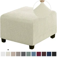 Square Footstool Cover Stretch Polar Fleece Ottoman Cover Sofa Footrest Stool Slipcover for Living Room Furniture Protector Case 1