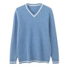 S-XXXL New men's 100% wool V-neck color blocked sweater for autumn and winter, casual knitted pullover full sleeve men's sweater 3