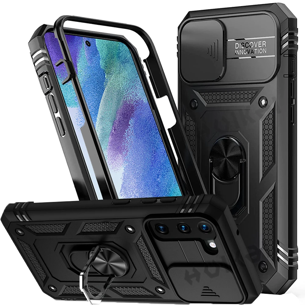 For Samsung S22 S21 FE Ultra Case Plus A52 A32 A51 A12 A32 5G Kickstand Camera Slide Lens Protective Military Grade Rugged Cover