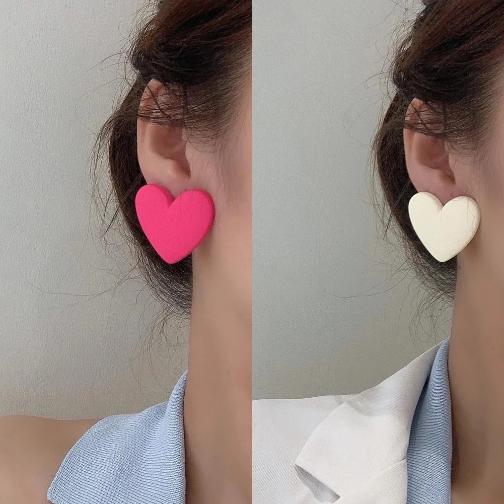 하트 레드 옐로우 클립 귀걸이, 러브 스테이트먼트 웨딩 기하학 하트 보헤미안 빈티지 아크릴 트렌드 파티 주얼리 선물