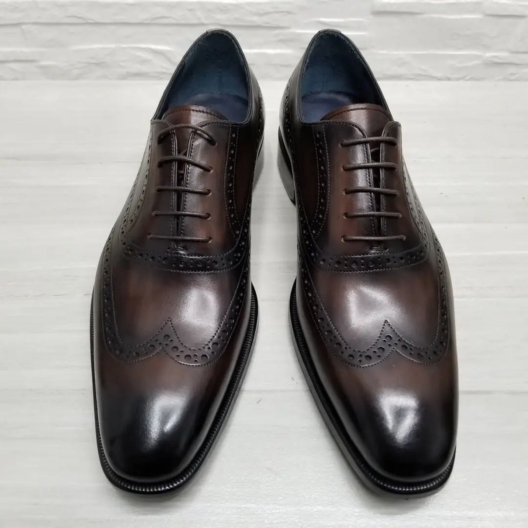 

Italian made Goodyear Bullock carved men's shoes British polished Oxford wedding dress shoes