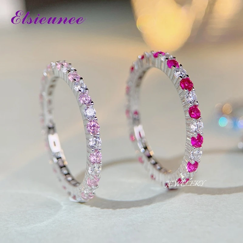 Wedding Rings Round Rings Silver Ring Womens Ring Couple Rings Finger Rings Jewelry Rings Ring Jewelry ELSIEUNEE 925 Sterling Silver 0.2CT Round Cut Sapphire Emerald Diamonds Wedding Bands Engagement Ring Fine Jewelry Gifts
