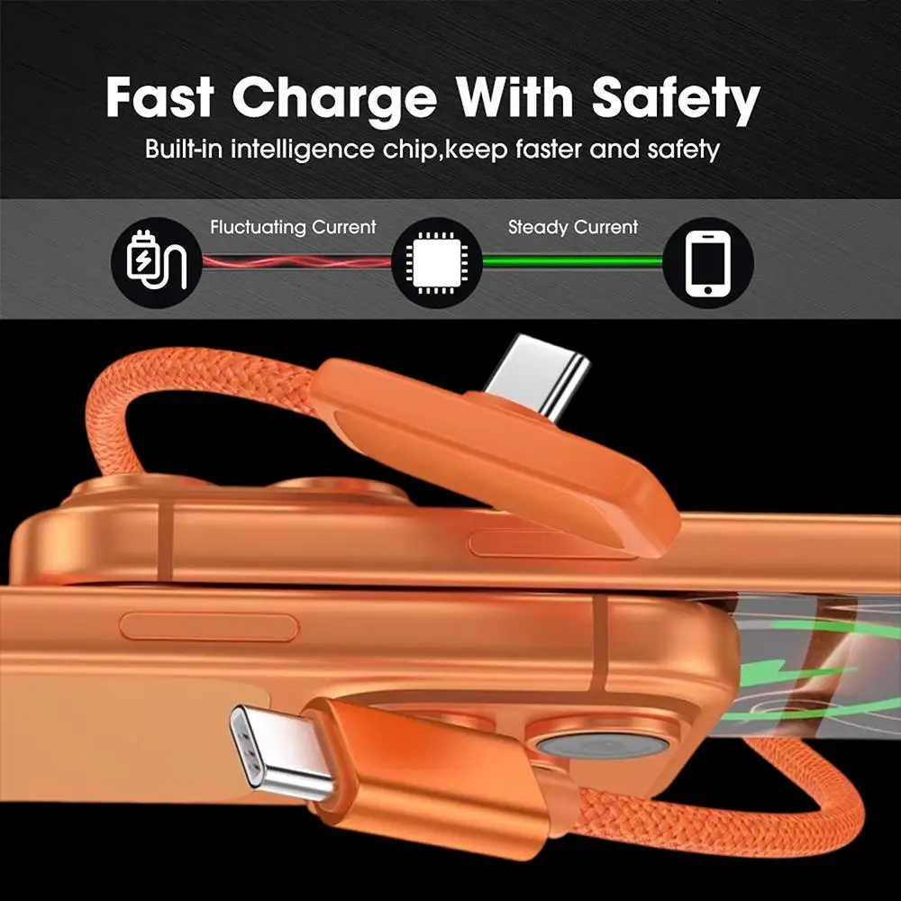 PD45W Super Fast Charging Cable - USB C to Type-C Right Angle Nylon Braided Data Line