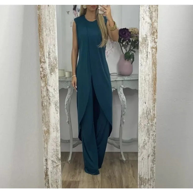 Women's Sleeveless Loose Tops and Pants Set, Elegant Two-Piece Suit, Casual Outfits, Temperament, Commuting, Female Clothing