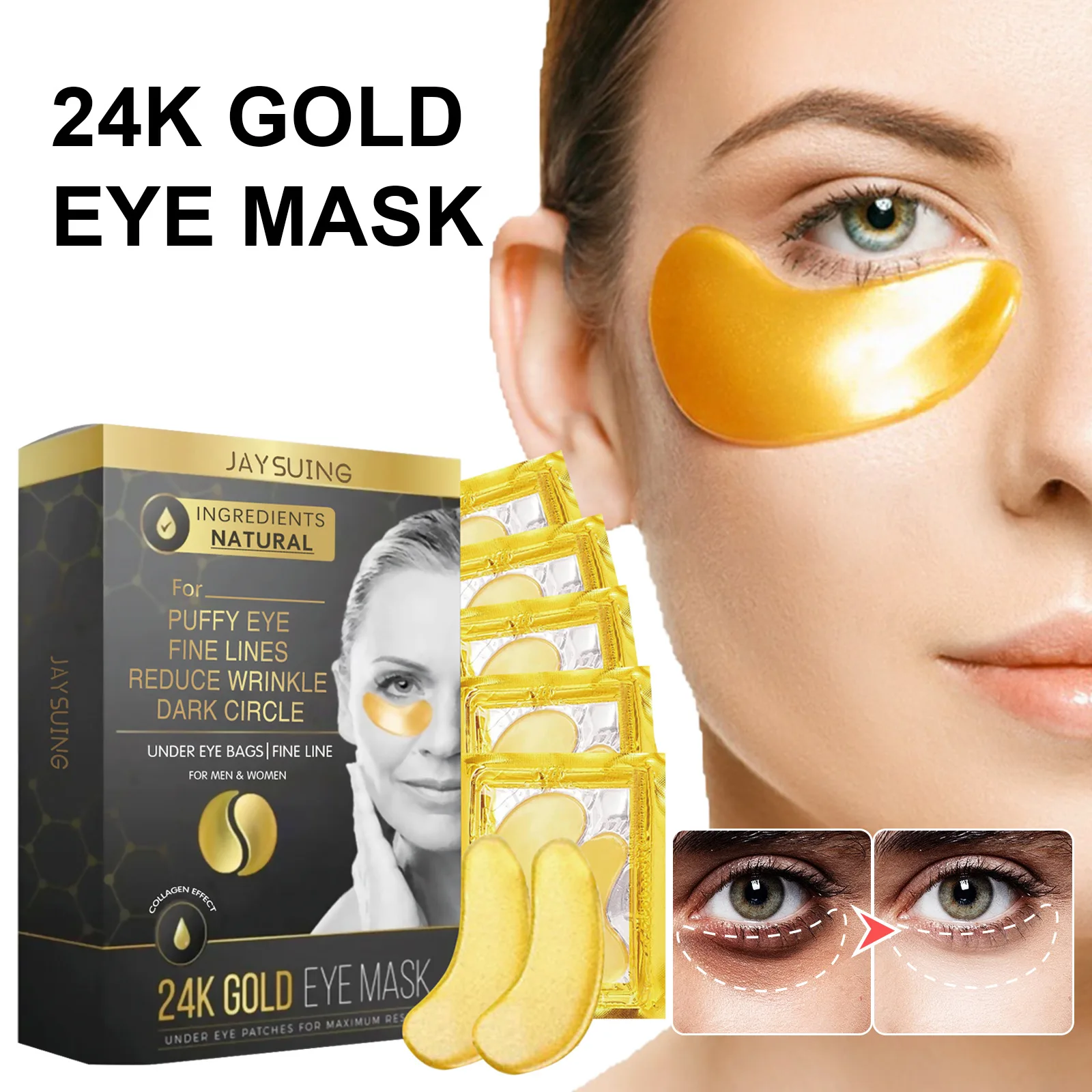 

24k Gold Eye Masks Remove Puffiness Treatment Dark Circles Bags In The Eye Smooth Fine Lines Beauty Moisturize Skin Care Product