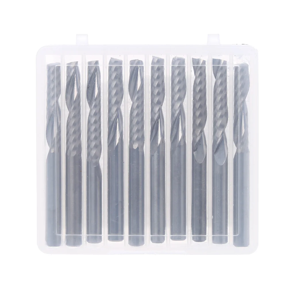 

Brand New and High Quality 10 Pcs 4mm Shank Single Flute Carbide Spiral End Mill Cutter CNC Router Bits 22mm CEL Dropship