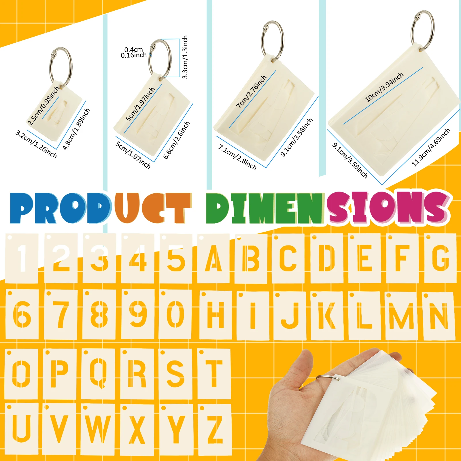 144Pcs Letter Painting Stencils Kit With Number 4 Sizes PET Alphabet Stencils Templates for Wood, Wall, Fabric, Rock Art Craft