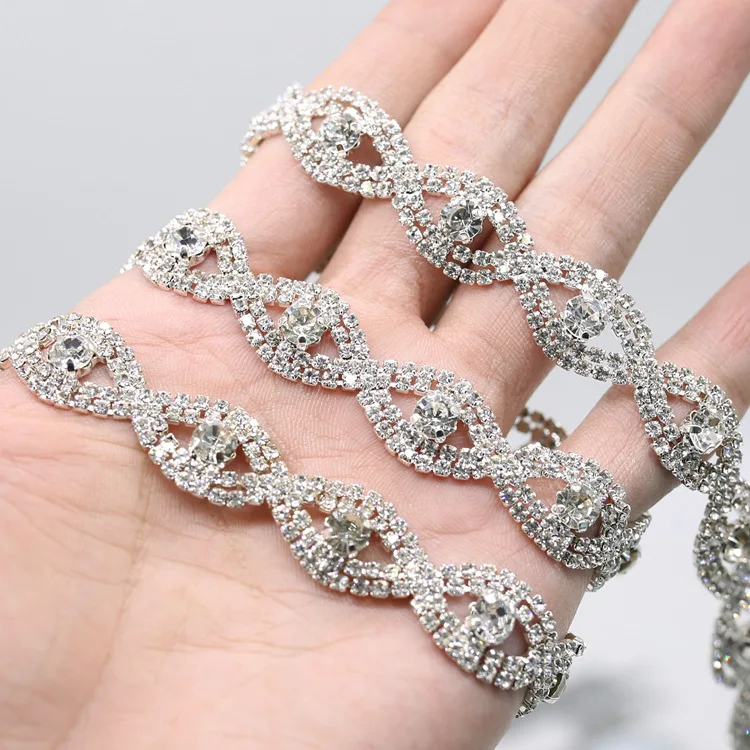 

10 Yards Rhinestone Crystal Chain Bling Diamante Belt Trim Ribbon Necklace Applique Gem Wedding Dress Belt Chain Appliques
