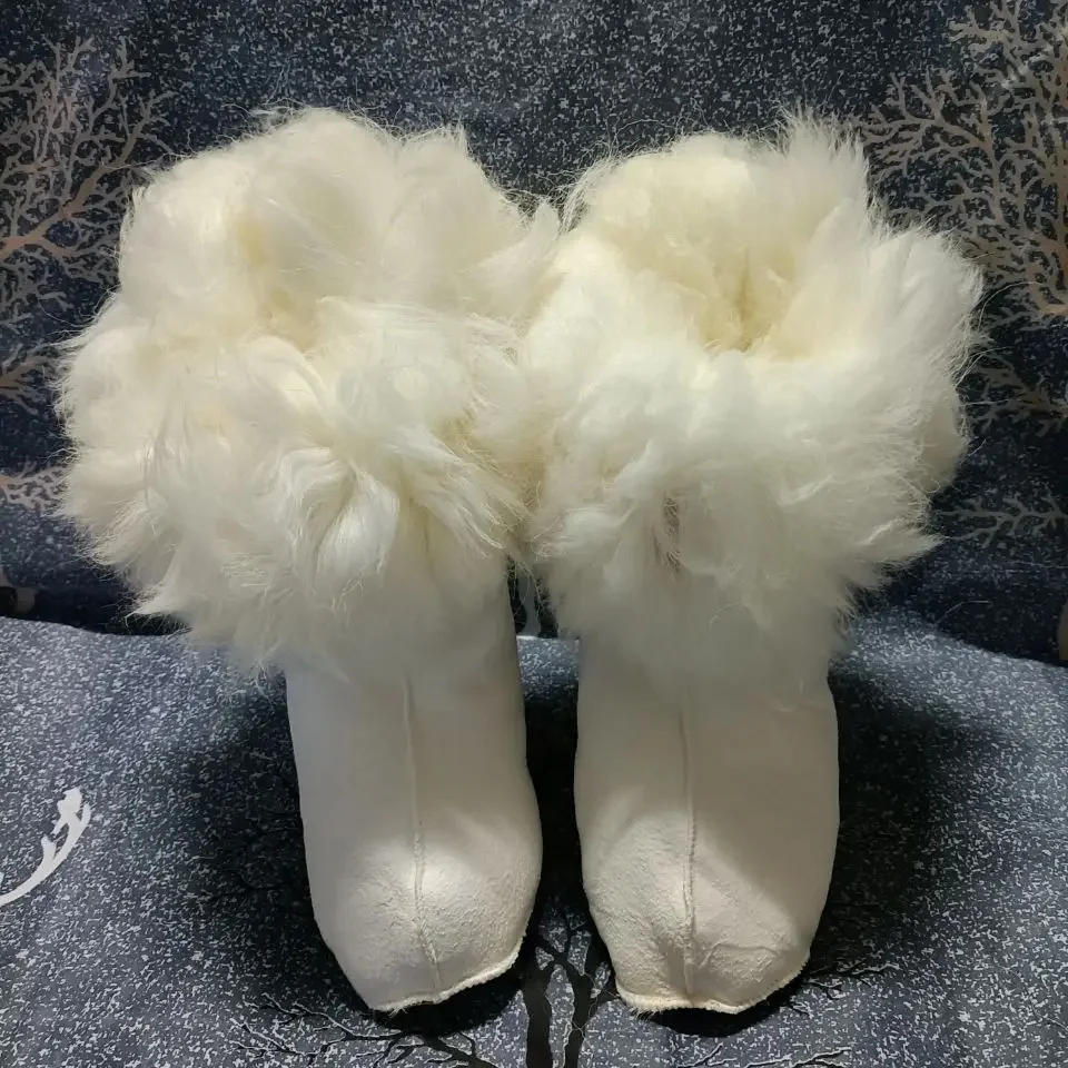 

Warm Sheepskin Socks Leather and Fur Thick Hmade Stockings Same Style for Men Women