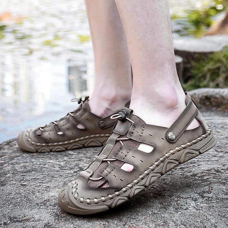 Men's sandals 2023 summer new package head beach shoes casual sandals outdoor leisure hand stitching sandals cave shoes