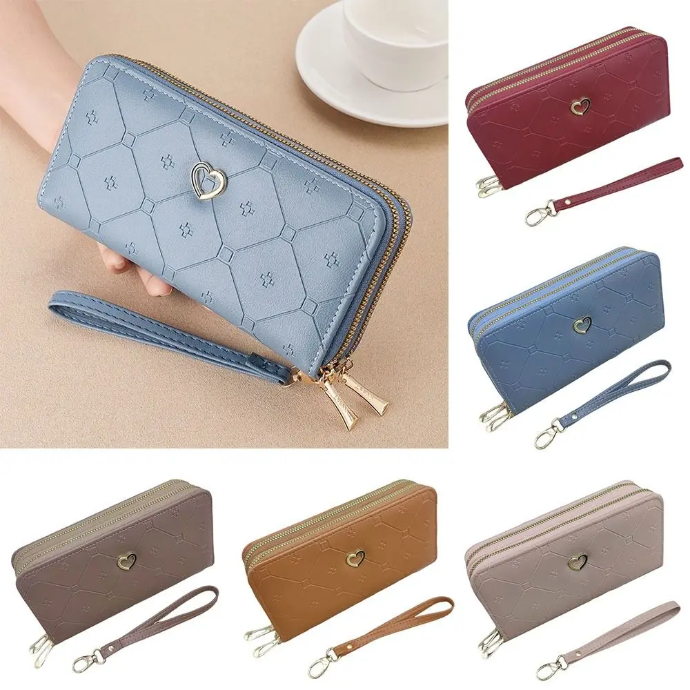 

Heart Shaped Mobile Phone Bag Fashion Solid Color PU Leather Money Bag Multifunctional Credit Card Holder Bags Women