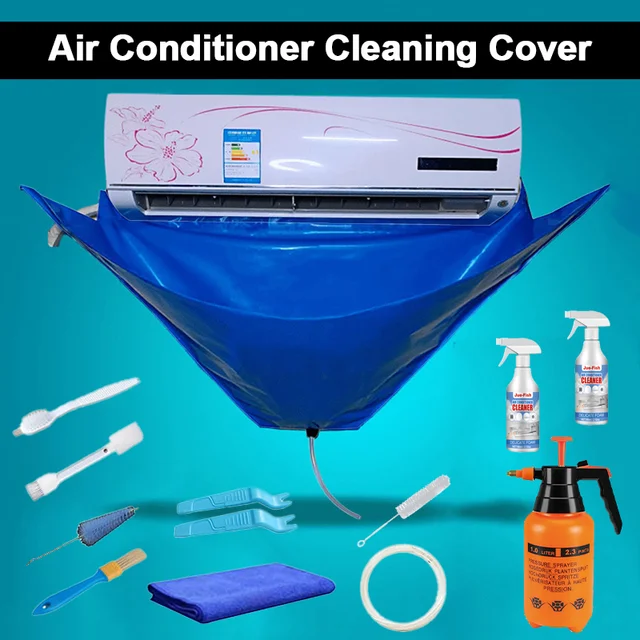 Kit de housse de nettoyage de climatiseur, 15 pièces, avec outils de nettoyage, sac de Protection étanche à la poussière de 118cm pour ensemble de nettoyage de climatiseurs 1