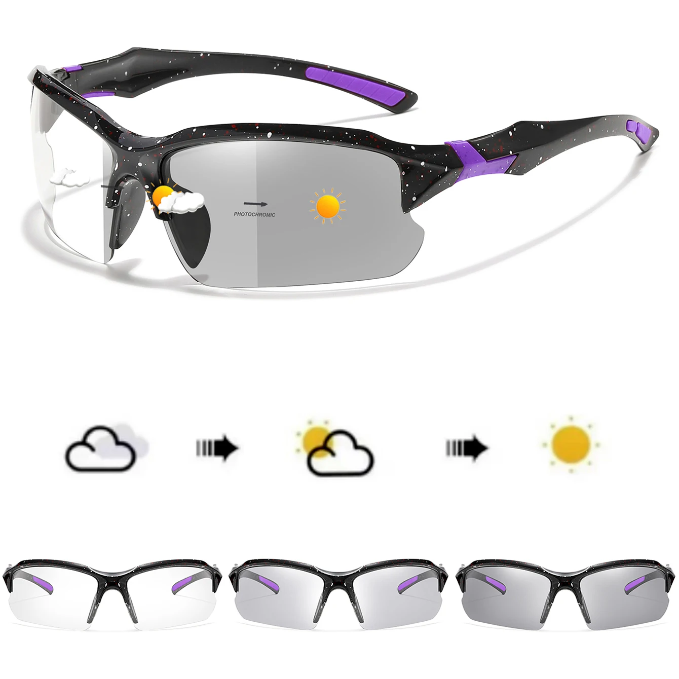 Unisex Photochromic Outdoor Sports Sunglasses - Grey to Clear Transition