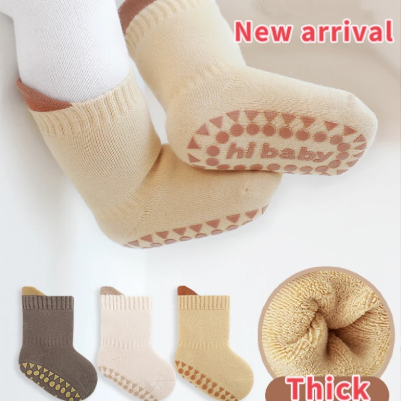 

Autumn Winter New 3pairs/set Baby Girls Socks Warm Non slip Socks Kids Soft Cotton baby Socks Kids 0-5 Years Thick Floor Socks