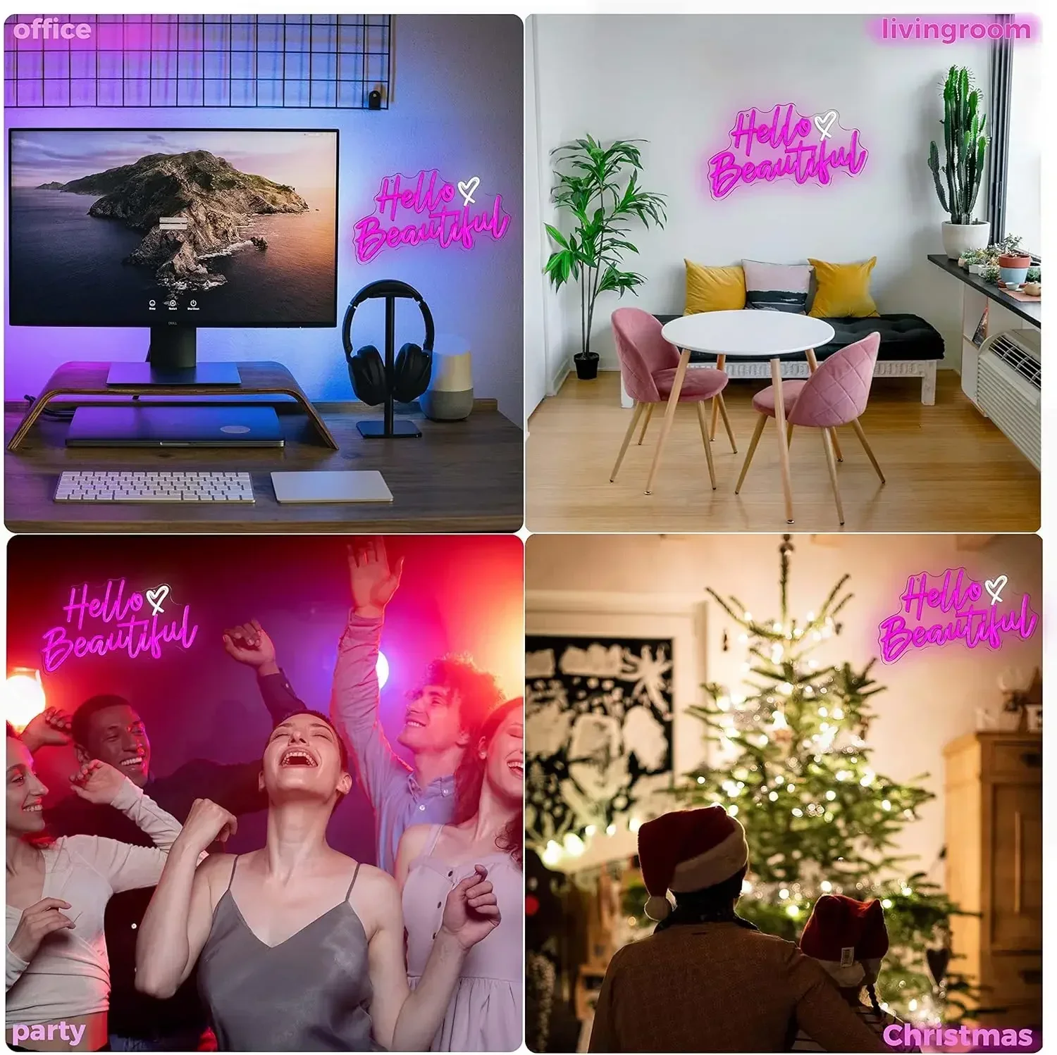 Description Picture 6 of itemHello Beautiful Neon Sign for Girls Bedroom Wall Decor Hello Beautiful Neon Lights for Wedding USB Powerd Dimmable Neon Sign